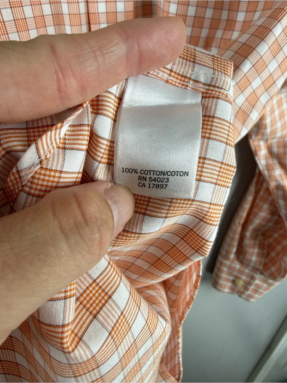 Banana Republic Men’s Orange White Plaid Long Sleeve Button Up Shirt SZ L Preppy